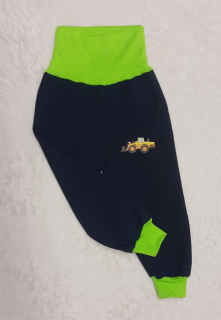 Softshellové kalhoty s fleece, vyšší lem v pase, vel. 86,tmavě modré s limetkou a aplikací