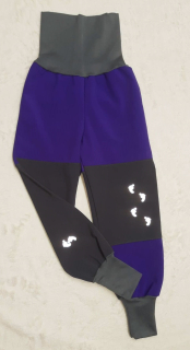 Softshellové kalhoty s fleece, rostoůcí, vel. 98/104, šedé s fialovou a reflexními prvky