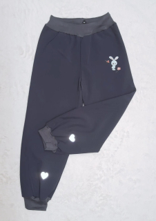 Softshellové kalhoty s fleece, vel.110, šedé s aplikací a reflexními prvky