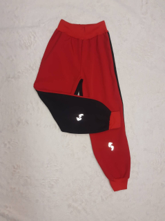 Softshellové kalhoty s fleece, vel.116, červeno černé a reflexní prvky