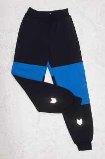 Softshellové kalhoty s fleece,  vel.122, černé s tyrkys a reflexními prvky