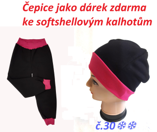 Set softshellové kalhoty s fleece + čepice,  černé s růžovou, vel.80 
