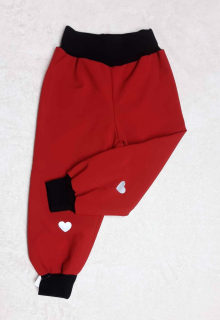 Softshellové kalhoty s fleecem, vel. 86,červené s černou ref. srdíčky