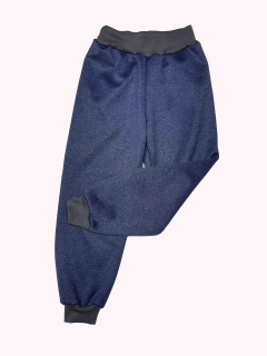 Softshellové kalhoty s fleecem, vel. 92, modrý melír s šedou