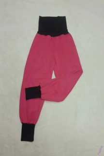 Softehellové kalhoty letní rostoucí  vel. 128/134, růžové s černou