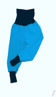 Softehellové kalhoty letní rostoucí  vel. 128/134, tyrkys s černou