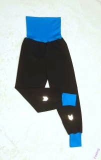 Softshellové kalhoty letní ,vel. 110/116 , černé s tyrkys reflexními prvky 