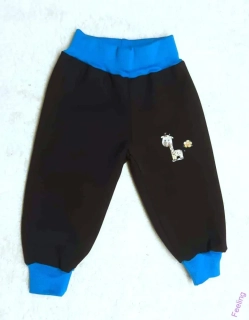 Softshellové kalhoty s fleecem, vel. 74, černé s tyrkys a obrázkem