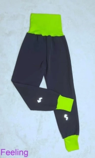Softshellové kalhoty s fleece vrstvou rostoucí, vel.110/116 šedé s limetkou a reflexními prvky