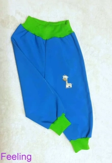 Softshellové kalhoty s fleecem, vel. 74,tyrkys se sv.zelenou a obrázkem