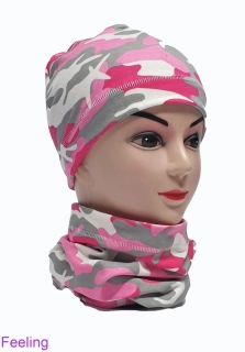 Čepice + nákrčník č. 6 růžový maskáč