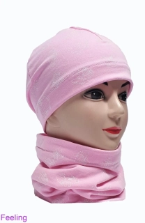 Čepice + nákrčník č. 6 růžový 