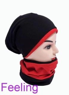 Čepice + nákrčník č. 6 černo červený 