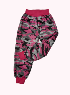 Feeling, softshellové kalhoty s fleecem odlehčený, vel. 98, růžoví maskáč s růžovou