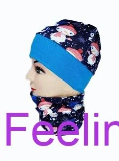 Čepice + nákrčník č. 6 zimní ze sněhuláky zakončená pružným lemem