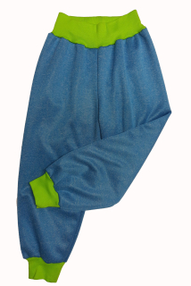 Softshellové kalhoty s fleecem melír, vel. 98, tyrkys melír se zelenou 