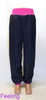 Softehellové kalhoty s beránkem, vel. 86, černé s růžovou