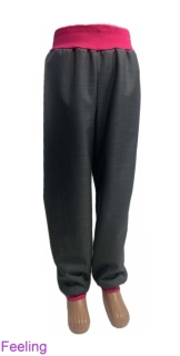 Softehellové kalhoty s beránkem, vel. 140, šedé s růžovou