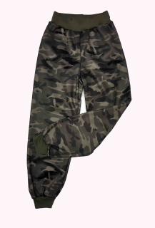 Softshellové kalhoty s fleecem,odlehčený softshell  vel. 104, růžové s černou a obrázkem kočičky 