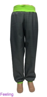 Softehellové kalhoty s beránkem, vel.134, šedé s sv,zelenou