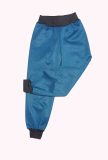 Softshellové kalhoty letní vel. 104, tyrkys melír s šedou