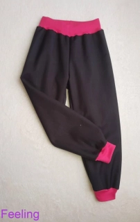 Softehellové kalhoty s fleecem vel. 152, černé s růžovou