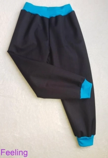 Softehellové kalhoty s fleecem vel. 152 černé s tyrkys