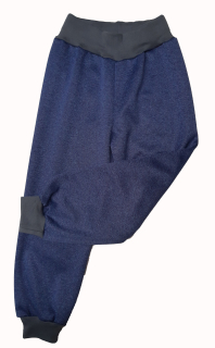 Softshellové kalhoty s fleecem melír, vel. 104, tmavě modrý melír s šedou