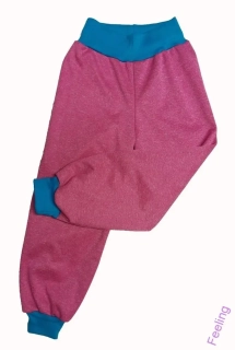 Softshellové kalhoty s fleece vrstvou, vel. 104, růžoví melír s tyrkys