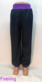 Softehellové kalhoty s beránkem, vel. 134, černé s fialovou