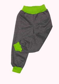 Softshellové kalhoty letní, vel. 116, šedý melír se zelenou 
