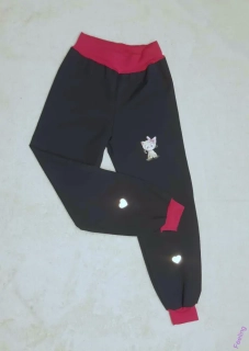 Softshellové kalhoty s fleecem, vel. 122, šedé s růžovou, reflexními prvka a obrázkem 