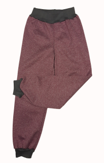 Softshellové kalhoty s fleecem melír, vel. 122, bordó melír s černou 
