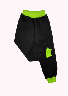 Softshellové kalhoty jarní/podzimní s úpletem, černé se zeleným 