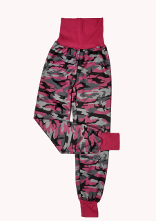 Softshellové kalhoty s fleecem odlehčený, rostoucí  vel. 128, maskáč růžoví