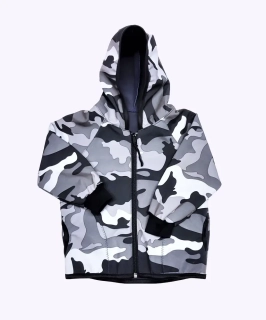 Softshellová bunda s fleece, vel. 98, šedý maskáč