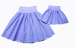 Feeling, SET dámská sukně + dětská, fialová s drobnými květy, pas světle fialová