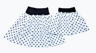 Feeling, SET dámská sukně + dětská, bílá a černý puntík, pas černý 