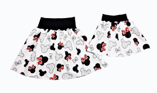 Feeling, SET dámská sukně + dětská, bílá s mini a červenou mašlí, pas černý