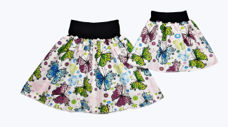 Feeling, SET dámská sukně + dětská, bílá s barevnými motýli , pas černý 
