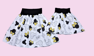 Feeling, SET dámská sukně + dětská, bílá s mini se zlatou mašlí, pas černý 