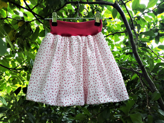 Feeling, salonová sukně dámská nebo dětská, bílá s drobnými růžovími kvítky, pas růžoví 