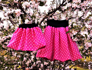 Balonová sukně dámská nebo dětská, malinová bílý puntík, v pase černá