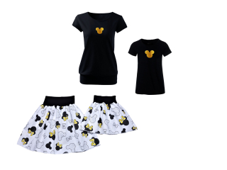 Feeling, Set 4 ks - sukně  dámská + sukně dětská + tričko dámské s potiskem + tričko dětské s potiskem se zlatou mašlí