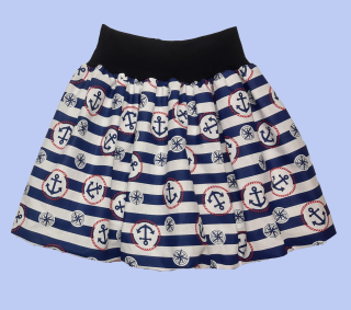 Feeling, balonová sukně dámská nebo dětská, kotvy na modrých proužcích, v pase černá 
