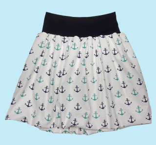 Feeling, balonová sukně dámská nebo dětská, bílá s kotvami, v pase černá 