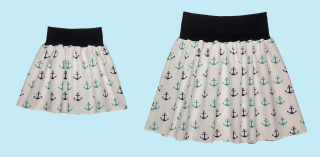 Feeling, SET dámská sukně + dětská, bílá s kotvami, v pase černá 