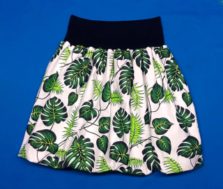 Feeling, balonová sukně dámská nebo dětská, bílá s listy džungle, v pase černá 