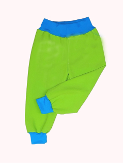 Feeling, softshellové kalhoty s fleecem, hráškově zelená, tyrkys lem 