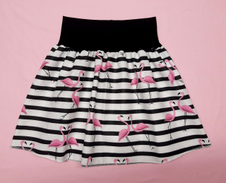Feeling, letní sukně dětská/dámská, Plameňák na černých pruzích. černý lem